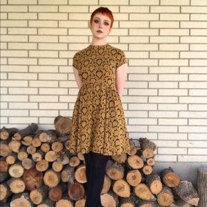 Mustard Yellow High Neck Dress with Cap Sleeves